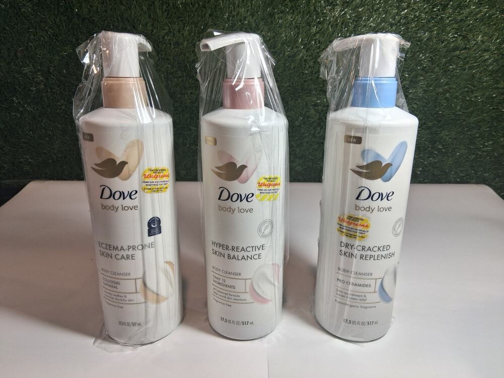 Dove Body Love Body Cleanser Lot of 3 Eczema Hyper-Reactive Dry-Cracked 17.5oz